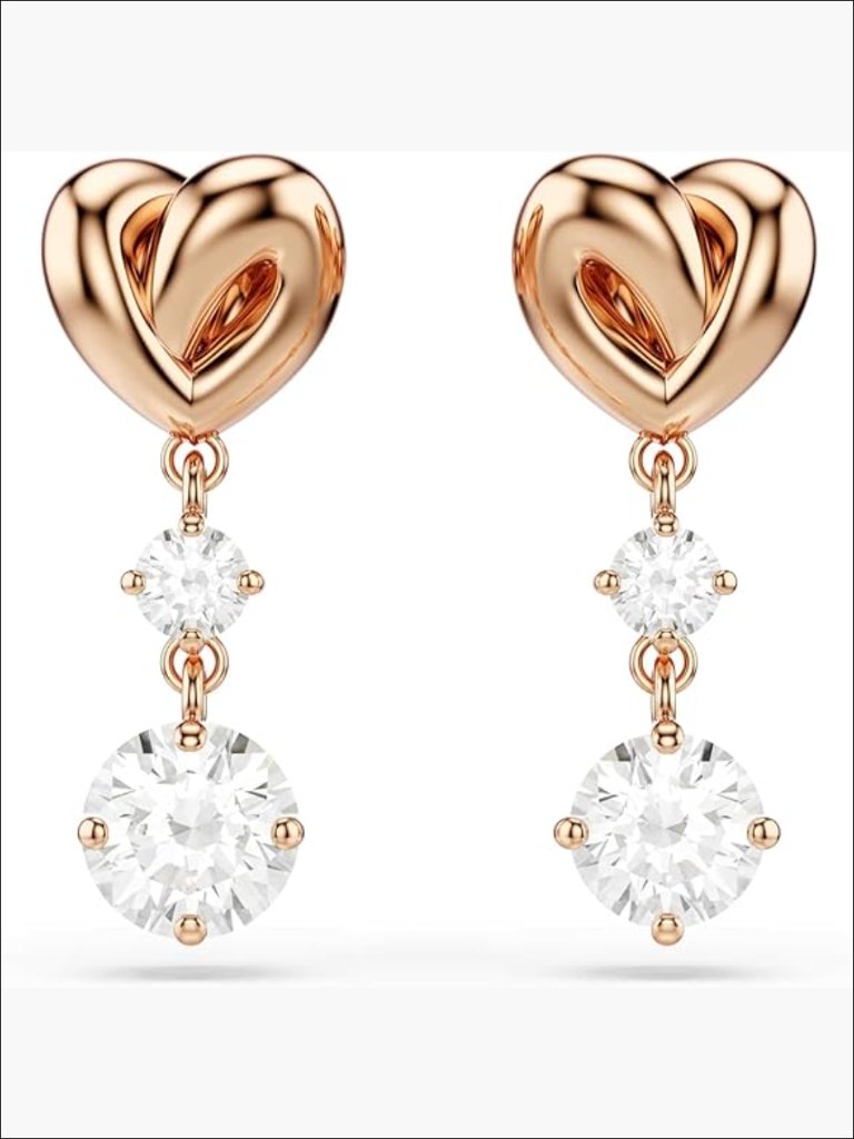 Swarovski Crystal Heart Drop Earrings Rose Gold Plated